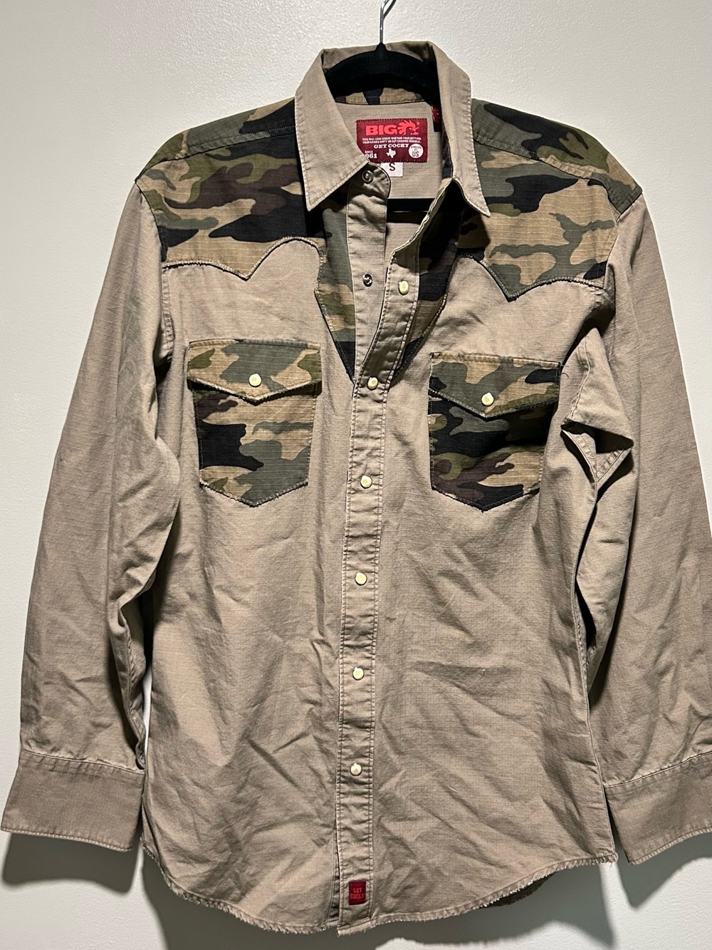 Big Star Beige Shirt with Green/Brown Camo Accents